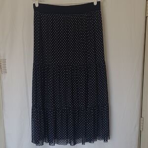 Lavish Navy and White Dotted Maxi Skirt